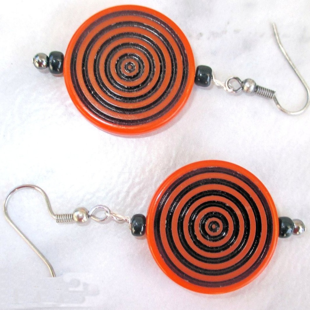 Orange And Black Circle Pattern Earrings